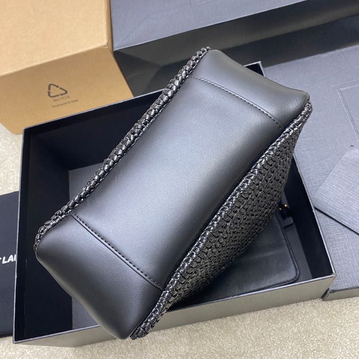 SAINT LAURENT 823812 編み ブラック、ゴールド 脇下バッグ クラシック 22x22x10cm サイズ:22x22x10cm