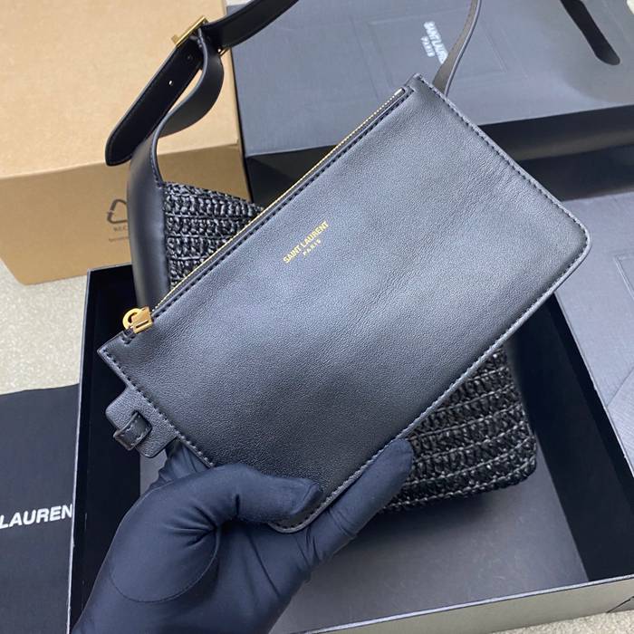 SAINT LAURENT 823812 編み ブラック、ゴールド 脇下バッグ クラシック 22x22x10cm サイズ:22x22x10cm