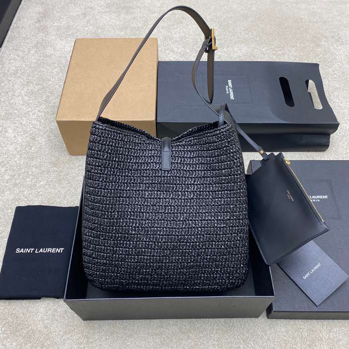 SAINT LAURENT 753837 編み ブラック、ゴールド 脇下バッグ 大、クラシック 31x30x13cm サイズ:31x30x13cm
