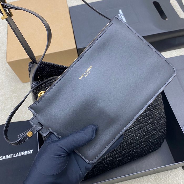 SAINT LAURENT 753837 編み ブラック、ゴールド 脇下バッグ 大、クラシック 31x30x13cm サイズ:31x30x13cm