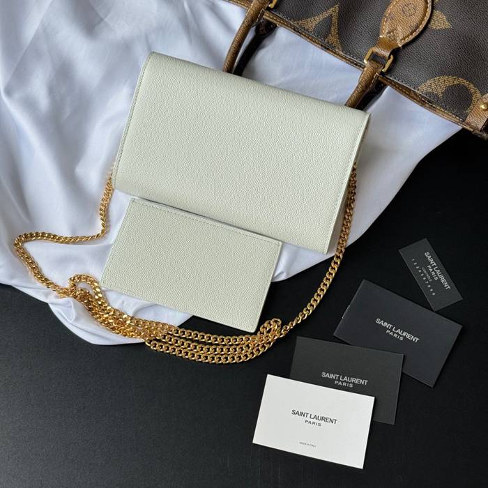 SAINT LAURENT 607788 カーフレザー ゴールド 封筒バッグ チェーン、封筒、ミニ、クラシック 19x12cm サイズ:19x12cm