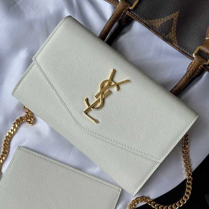 SAINT LAURENT 607788 カーフレザー ゴールド 封筒バッグ チェーン、封筒、ミニ、クラシック 19x12cm サイズ:19x12cm