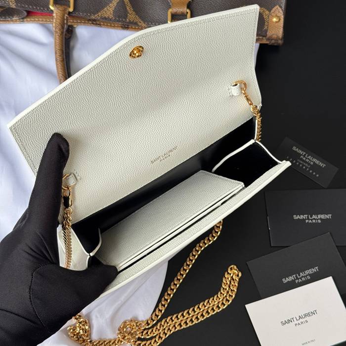 SAINT LAURENT 607788 カーフレザー ゴールド 封筒バッグ チェーン、封筒、ミニ、クラシック 19x12cm サイズ:19x12cm