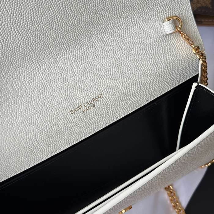 SAINT LAURENT 607788 カーフレザー ゴールド 封筒バッグ チェーン、封筒、ミニ、クラシック 19x12cm サイズ:19x12cm