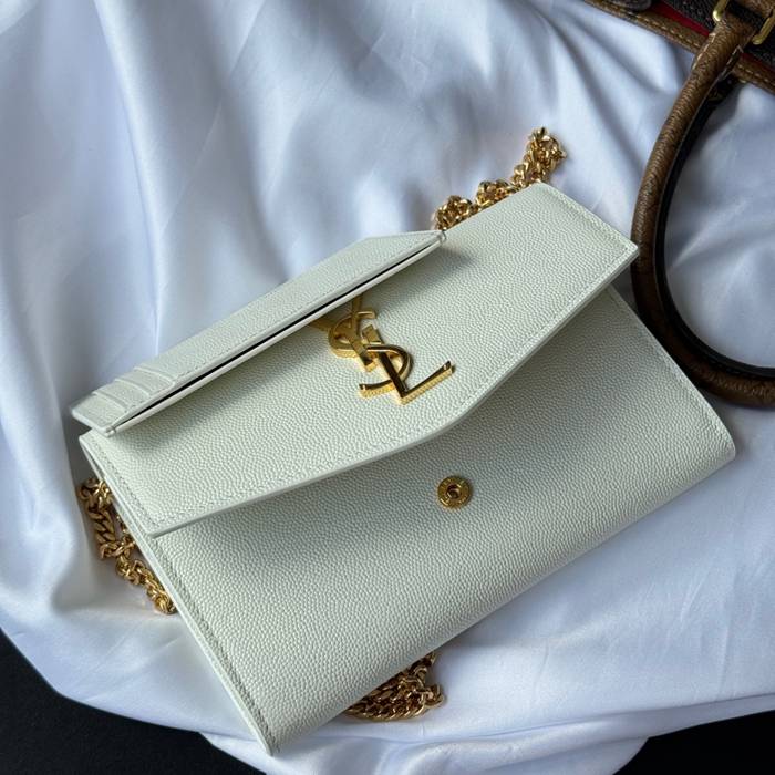 SAINT LAURENT 607788 カーフレザー ゴールド 封筒バッグ チェーン、封筒、ミニ、クラシック 19x12cm サイズ:19x12cm