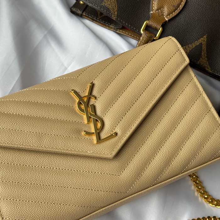 SAINT LAURENT 360452 カーフレザー ゴールド 封筒バッグ 封筒、クラシック 14x5cm サイズ:22.5x14x4cm