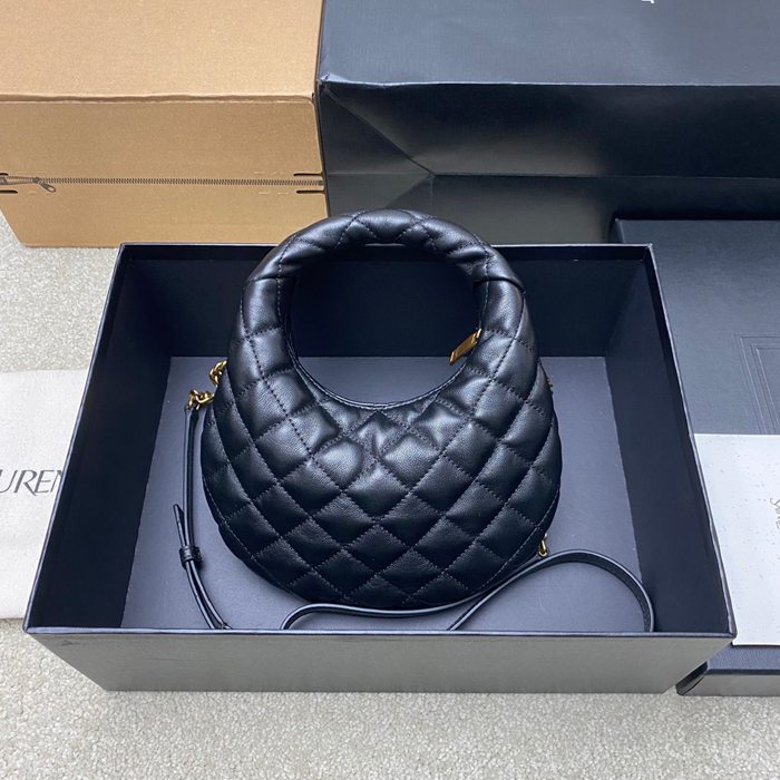 SAINT LAURENT 871329 ラムレザー ブラック、ゴールド、ギンガム ハンドバッグ ベッキー、ミニ 19x12cm サイズ:19x12cm