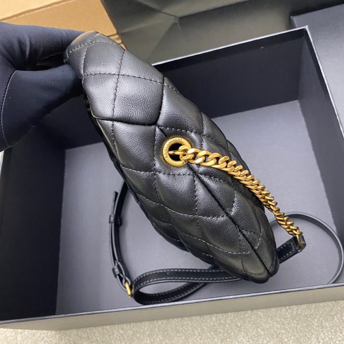 SAINT LAURENT 871329 ラムレザー ブラック、ゴールド、ギンガム ハンドバッグ ベッキー、ミニ 19x12cm サイズ:19x12cm
