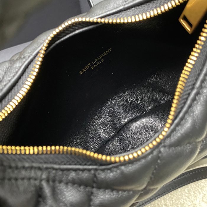 SAINT LAURENT 871329 ラムレザー ブラック、ゴールド、ギンガム ハンドバッグ ベッキー、ミニ 19x12cm サイズ:19x12cm