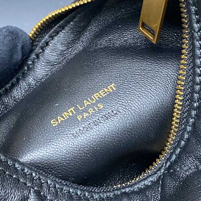 SAINT LAURENT 871329 ラムレザー ブラック、ゴールド、ギンガム ハンドバッグ ベッキー、ミニ 19x12cm サイズ:19x12cm