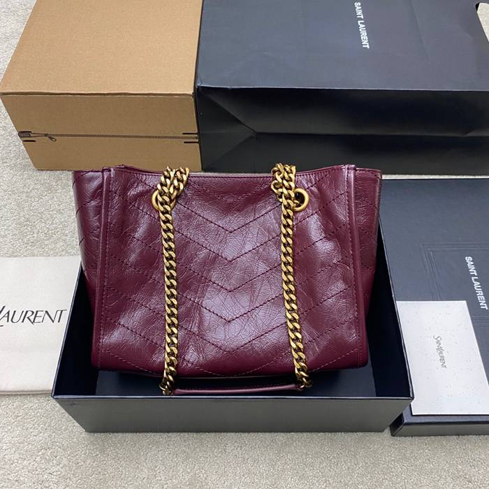 SAINT LAURENT 872680 カーフレザー ブラック、レッド、ゴールド ハンドバッグ チェーン、ニキ 25x22x10cm サイズ:25x22x10cm