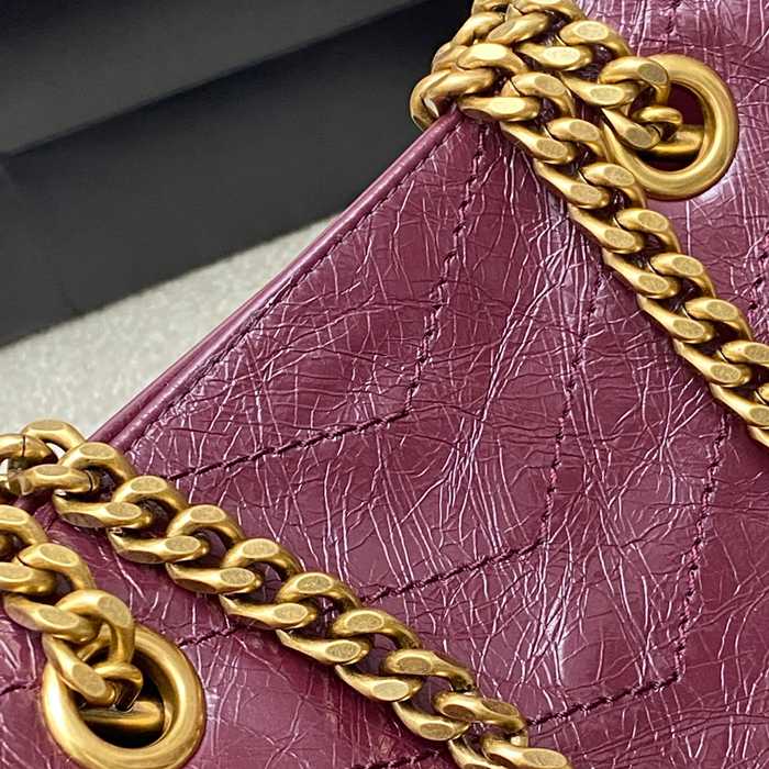 SAINT LAURENT 872680 カーフレザー ブラック、レッド、ゴールド ハンドバッグ チェーン、ニキ 25x22x10cm サイズ:25x22x10cm