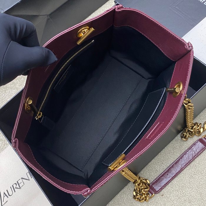 SAINT LAURENT 872680 カーフレザー ブラック、レッド、ゴールド ハンドバッグ チェーン、ニキ 25x22x10cm サイズ:25x22x10cm