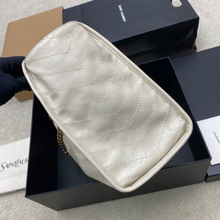 SAINT LAURENT 871151 カーフレザー ブラック、ホワイト、ゴールド ハンドバッグ チェーン、ニキ、大 33x27x14cm サイズ:33x27x14cm
