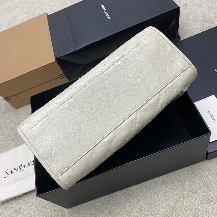 SAINT LAURENT 871151 カーフレザー ブラック、ホワイト、ゴールド ハンドバッグ チェーン、ニキ、大 33x27x14cm サイズ:33x27x14cm