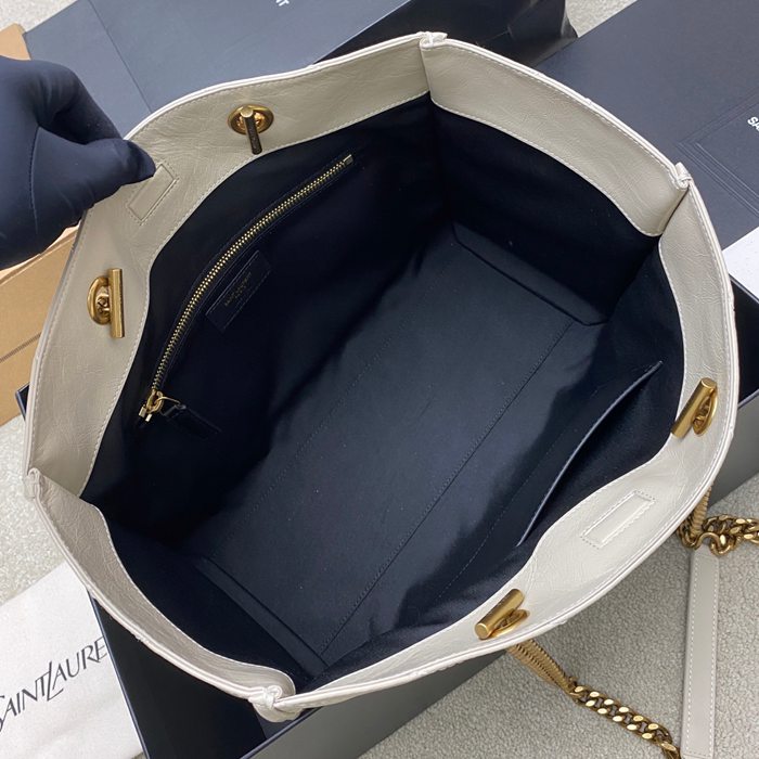 SAINT LAURENT 871151 カーフレザー ブラック、ホワイト、ゴールド ハンドバッグ チェーン、ニキ、大 33x27x14cm サイズ:33x27x14cm
