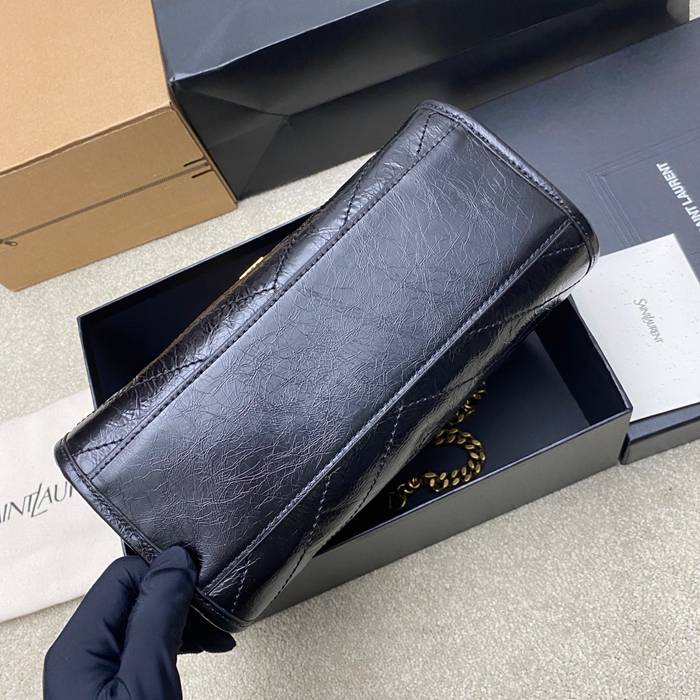 SAINT LAURENT 872680 カーフレザー ブラック、ゴールド ハンドバッグ チェーン、ニキ 25x22x10cm サイズ:25x22x10cm