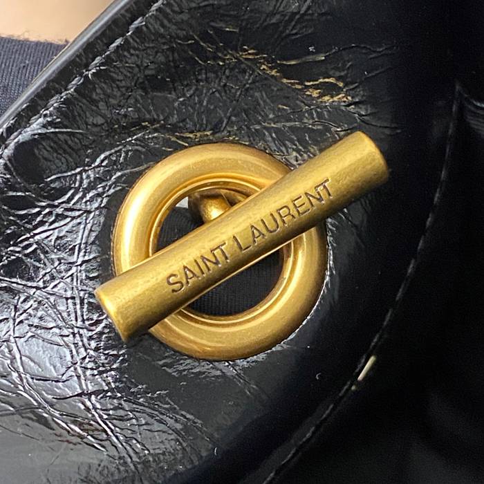 SAINT LAURENT 872680 カーフレザー ブラック、ゴールド ハンドバッグ チェーン、ニキ 25x22x10cm サイズ:25x22x10cm