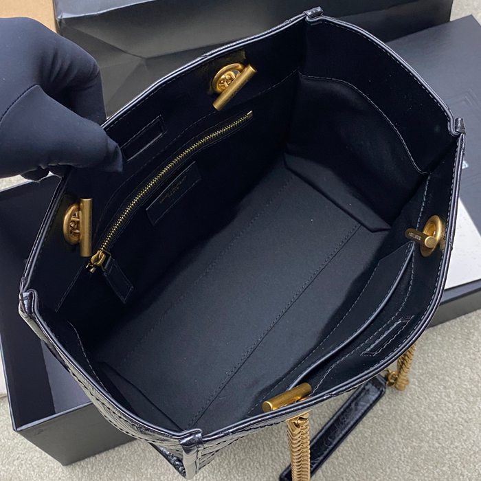 SAINT LAURENT 872680 カーフレザー ブラック、ゴールド ハンドバッグ チェーン、ニキ 25x22x10cm サイズ:25x22x10cm
