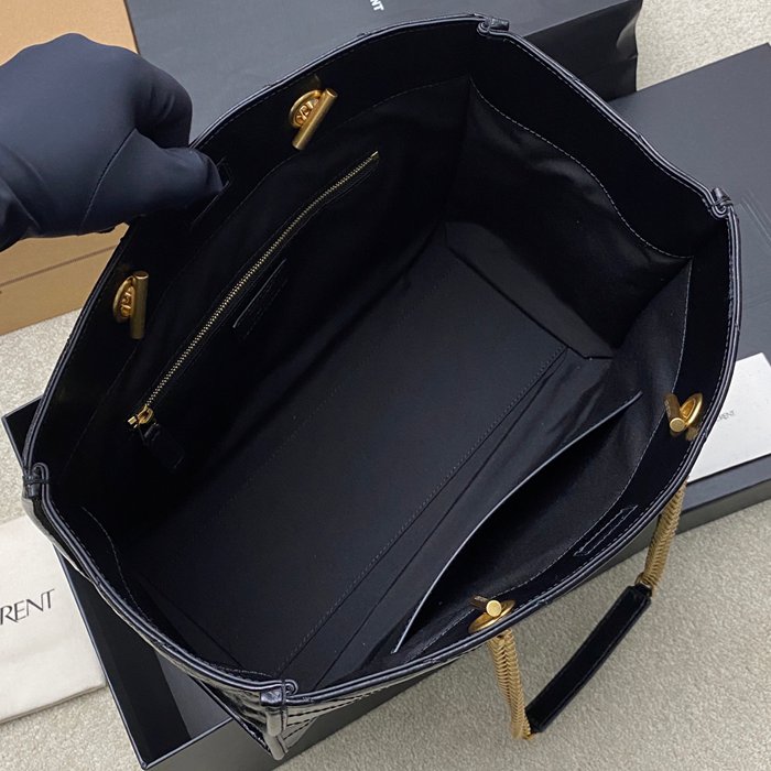 SAINT LAURENT 871151 カーフレザー ブラック、ゴールド ハンドバッグ チェーン、ニキ、大 33x27x14cm サイズ:33x27x14cm