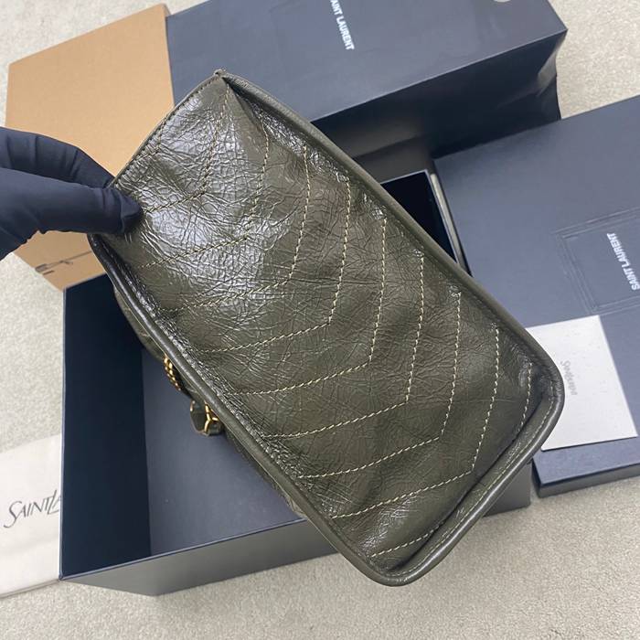 SAINT LAURENT 871151 カーフレザー ブラック、グリーン、ゴールド ハンドバッグ チェーン、ニキ、大 33x27x14cm サイズ:33x27x14cm