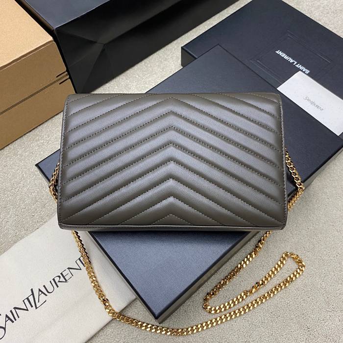 SAINT LAURENT 377828 ラムレザー グリーン、ゴールド ハンドバッグ チェーン、クラシック 14x5cm サイズ:22.5x14x4cm