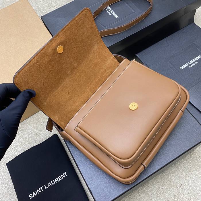 SAINT LAURENT 718556 カーフレザー ブラウン、ゴールド ハンドバッグ ニキ、クラシック 22x16cm サイズ:22x16cm