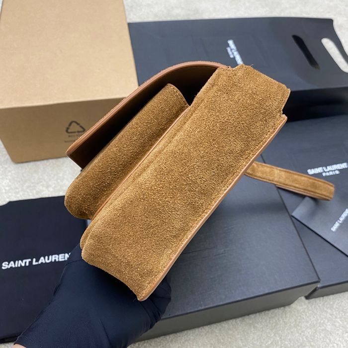 SAINT LAURENT 718556 カーフレザー、マット ブラウン、ゴールド、マット ハンドバッグ ニキ、クラシック 22x16cm サイズ:22x16cm