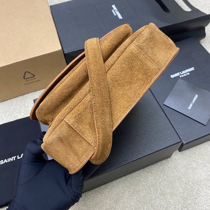 SAINT LAURENT 718556 カーフレザー、マット ブラウン、ゴールド、マット ハンドバッグ ニキ、クラシック 22x16cm サイズ:22x16cm