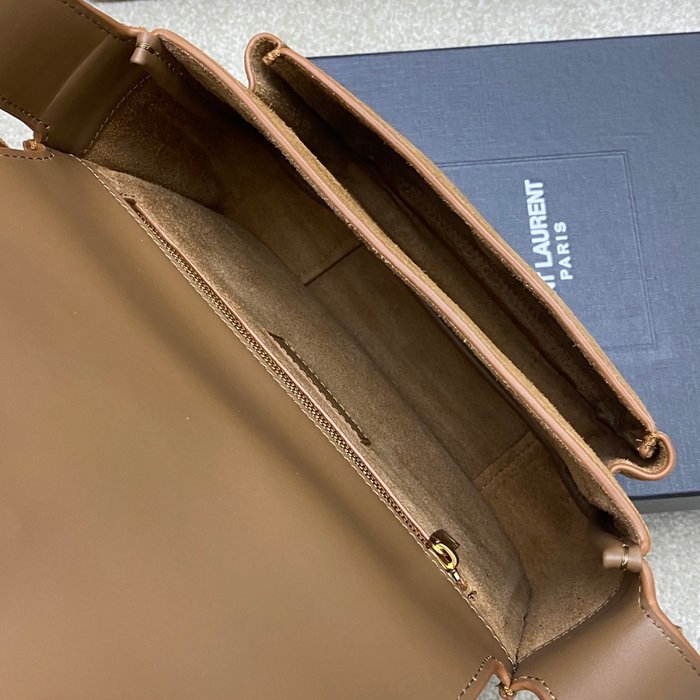 SAINT LAURENT 718556 カーフレザー、マット ブラウン、ゴールド、マット ハンドバッグ ニキ、クラシック 22x16cm サイズ:22x16cm
