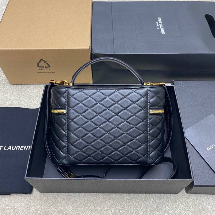 SAINT LAURENT 851572 ラムレザー ブラック、ゴールド ハンドバッグ クラシック 15x8cm サイズ:22.5x15x8cm