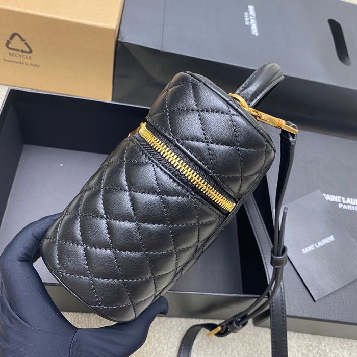 SAINT LAURENT 851572 ラムレザー ブラック、ゴールド ハンドバッグ クラシック 15x8cm サイズ:22.5x15x8cm