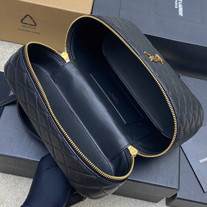 SAINT LAURENT 851572 ラムレザー ブラック、ゴールド ハンドバッグ クラシック 15x8cm サイズ:22.5x15x8cm
