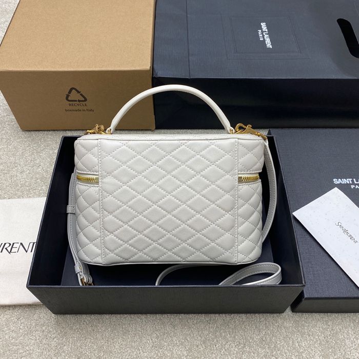 SAINT LAURENT 851572 ラムレザー ホワイト、ゴールド、クリーム ハンドバッグ クラシック 15x8cm サイズ:22.5x15x8cm