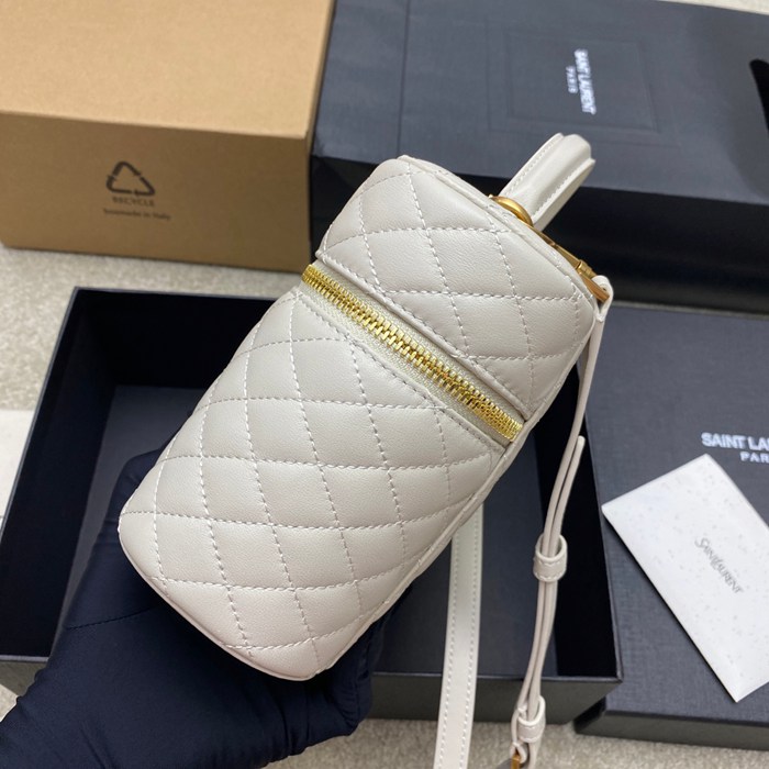 SAINT LAURENT 851572 ラムレザー ホワイト、ゴールド、クリーム ハンドバッグ クラシック 15x8cm サイズ:22.5x15x8cm