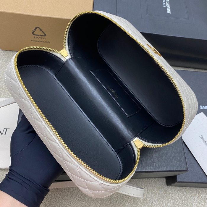 SAINT LAURENT 851572 ラムレザー ホワイト、ゴールド、クリーム ハンドバッグ クラシック 15x8cm サイズ:22.5x15x8cm