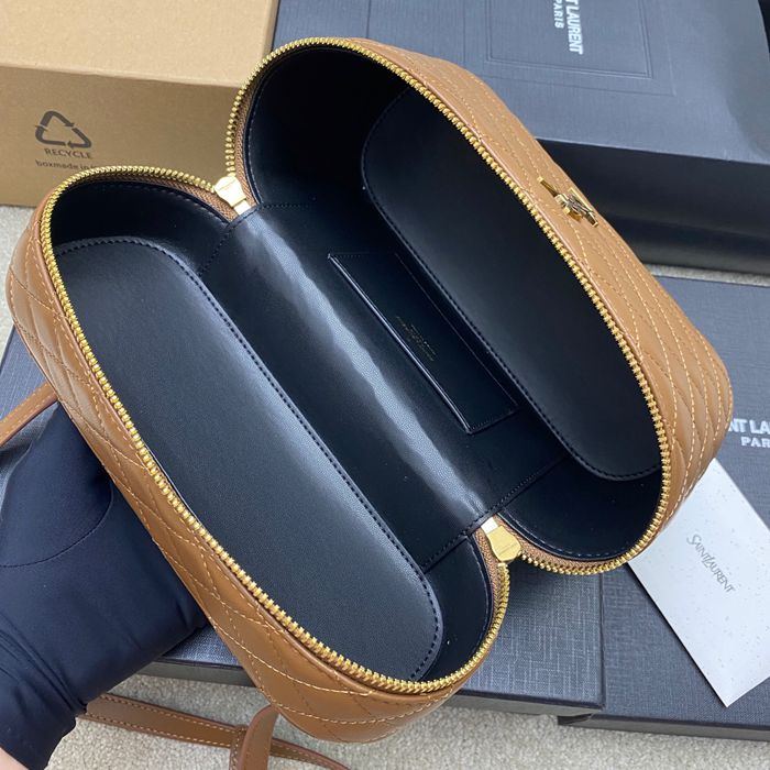 SAINT LAURENT 851572 ラムレザー ブラウン、ゴールド ハンドバッグ クラシック 15x8cm サイズ:22.5x15x8cm