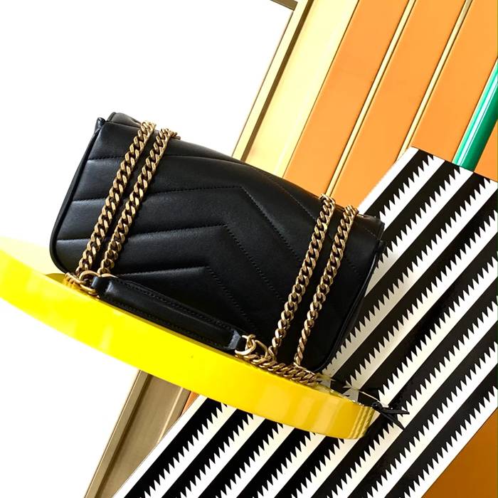 SAINT LAURENT 801437 ラムレザー 斜め掛けバッグ チェーン 24x14cm サイズ:24x14cm