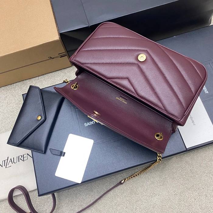 SAINT LAURENT 869461 ラムレザー レッド、ゴールド 斜め掛けバッグ チェーン 25x13cm サイズ:25x13cm