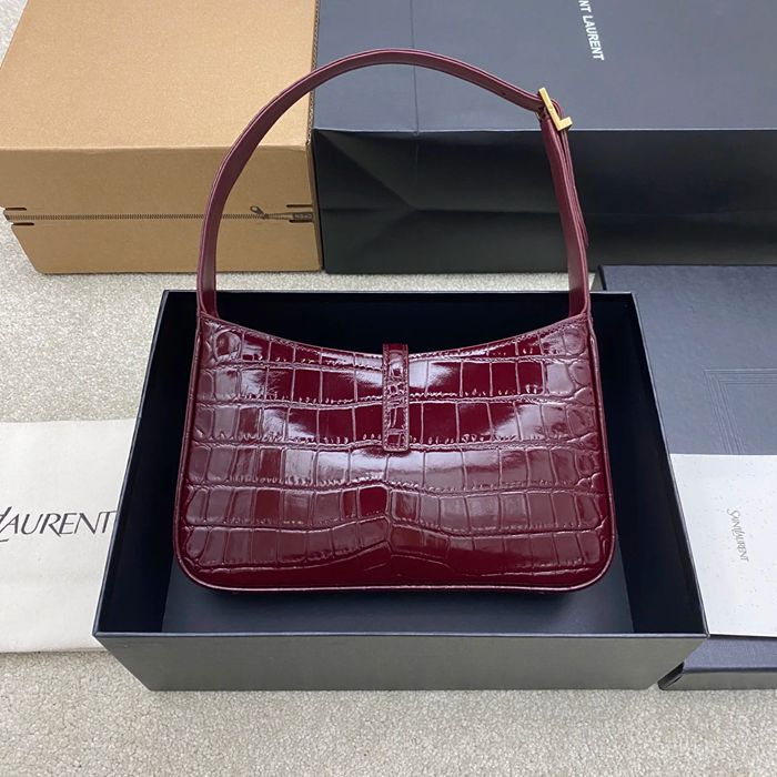 SAINT LAURENT 657228 ワニ革 レッド、ゴールド ショルダーバッグ、脇下バッグ クラシック 16x6cm サイズ:24.5x16x6cm