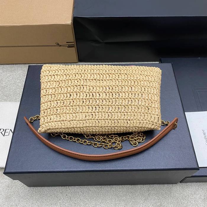 SAINT LAURENT 829271 編み レッド、ゴールド 斜め掛けバッグ、チェーンバッグ、封筒バッグ チェーン、封筒、カリプソ、ミニ 19x12cm サイズ:19x12cm