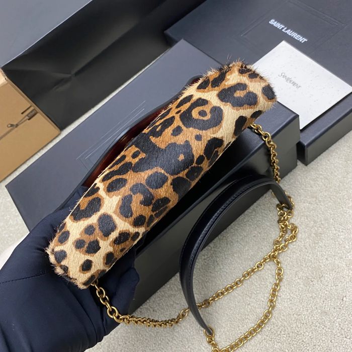 SAINT LAURENT 829271 ラムレザー、ホースヘア ゴールド、レオパード、ホースヘア 斜め掛けバッグ、ハンドバッグ、封筒バッグ 封筒 19x12cm サイズ:19x12cm