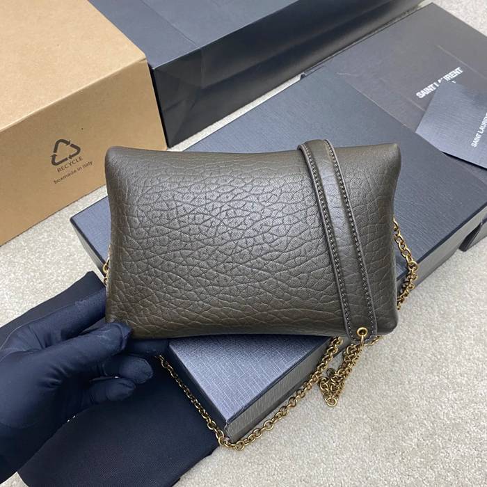 SAINT LAURENT 819271 ラムレザー、エレファント グリーン、ゴールド、エレファント 斜め掛けバッグ、チェーンバッグ、封筒バッグ チェーン、封筒、カリプソ、ミニ 19x12cm サイズ:19x12cm