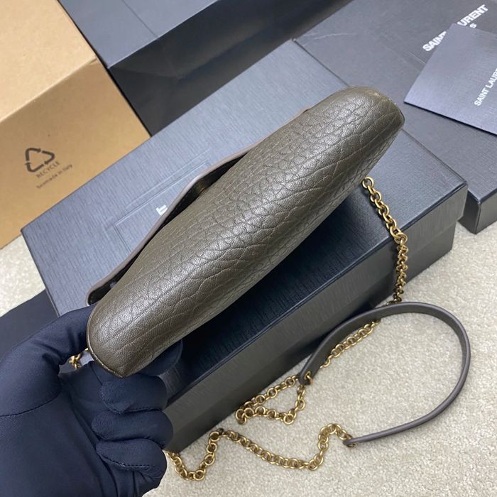 SAINT LAURENT 819271 ラムレザー、エレファント グリーン、ゴールド、エレファント 斜め掛けバッグ、チェーンバッグ、封筒バッグ チェーン、封筒、カリプソ、ミニ 19x12cm サイズ:19x12cm