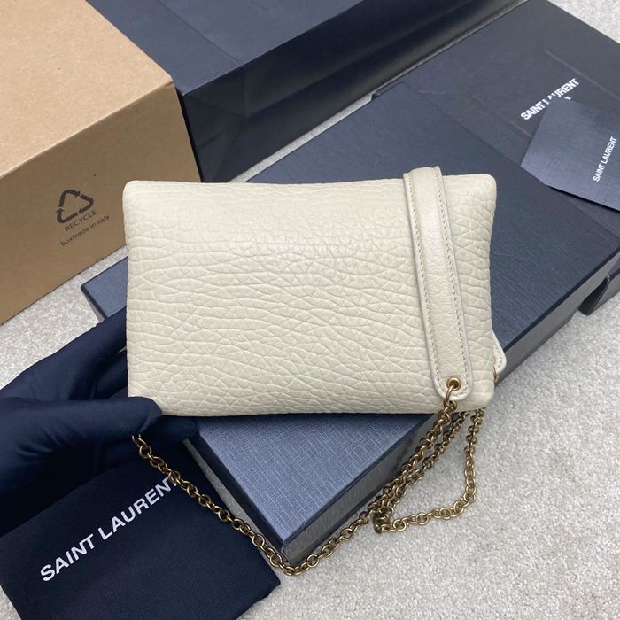 SAINT LAURENT 819271 ラムレザー、エレファント ホワイト、ゴールド、クリーム 斜め掛けバッグ、チェーンバッグ、封筒バッグ チェーン、封筒、カリプソ、ミニ 19x12cm サイズ:19x12cm