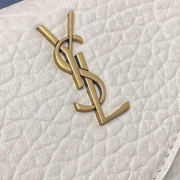 SAINT LAURENT 819271 ラムレザー、エレファント ホワイト、ゴールド、クリーム 斜め掛けバッグ、チェーンバッグ、封筒バッグ チェーン、封筒、カリプソ、ミニ 19x12cm サイズ:19x12cm