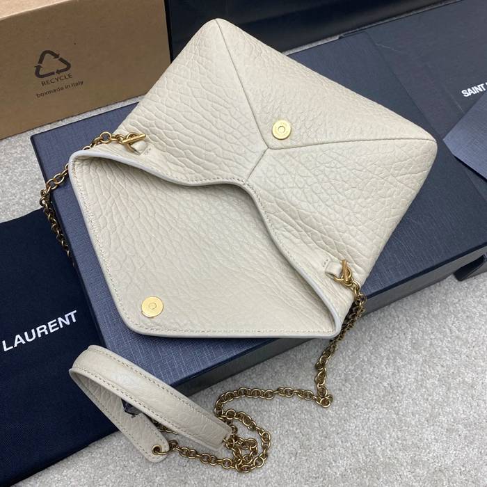 SAINT LAURENT 819271 ラムレザー、エレファント ホワイト、ゴールド、クリーム 斜め掛けバッグ、チェーンバッグ、封筒バッグ チェーン、封筒、カリプソ、ミニ 19x12cm サイズ:19x12cm