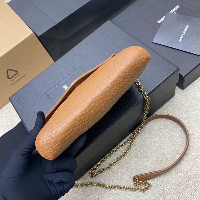 SAINT LAURENT 819271 ラムレザー、エレファント ゴールド、イエロー、キャラメル 斜め掛けバッグ、チェーンバッグ、封筒バッグ チェーン、封筒、カリプソ、ミニ 19x12cm サイズ:19x12cm
