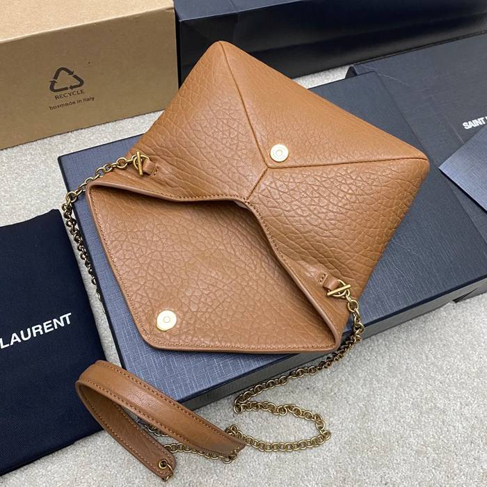 SAINT LAURENT 819271 ラムレザー、エレファント ゴールド、イエロー、キャラメル 斜め掛けバッグ、チェーンバッグ、封筒バッグ チェーン、封筒、カリプソ、ミニ 19x12cm サイズ:19x12cm