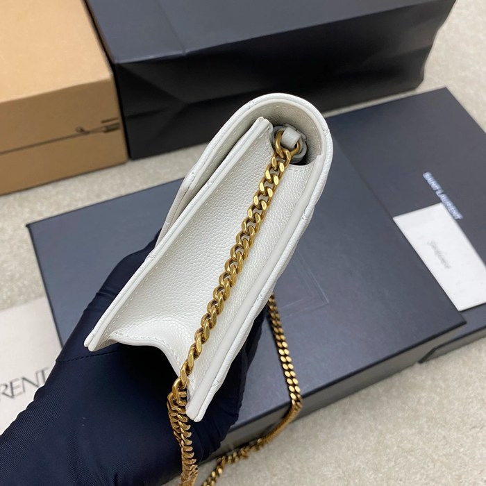 SAINT LAURENT 871140 ラムレザー ホワイト、ゴールド、クリーム 斜め掛けバッグ、チェーンバッグ チェーン、ベッキー 20x13cm サイズ:20x13cm